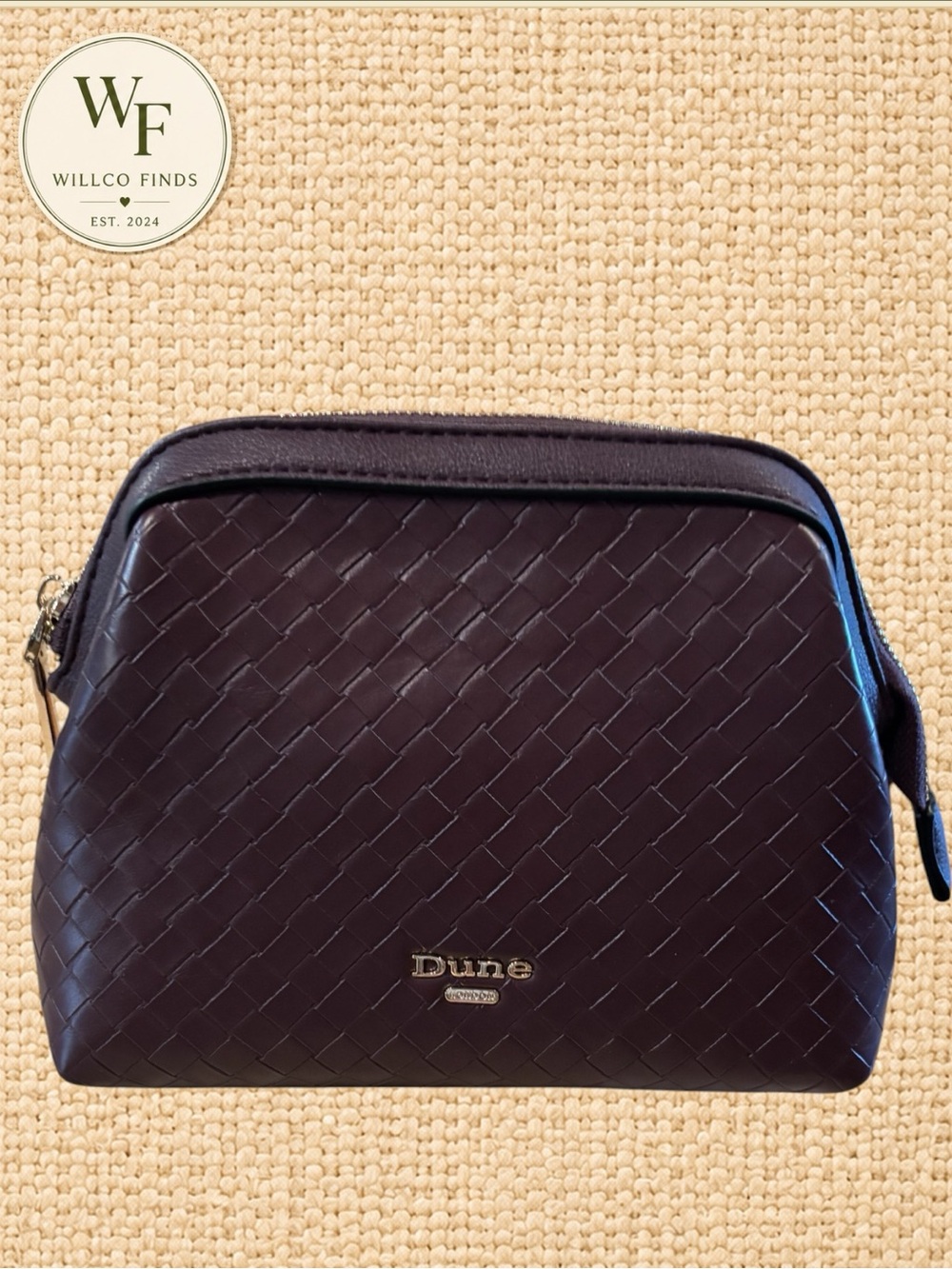 Dune London Burgundy Woven Cosmetic Makeup Bag Gold Zip Pouch